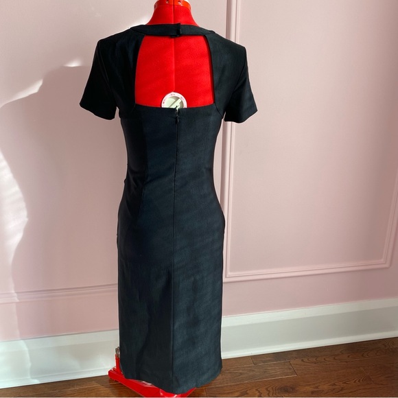 NEW Cutout Dress, Midi, Black, Ruched, Stretch, Bodycon, Women's (US S) - Picture 4 of 12